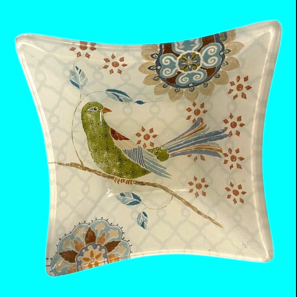 6 Reverse Painted Glass Snack Bowls Abstract Birds Mosaic Design 5" MCM - Picture 3 of 15